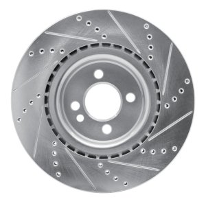 Mini Cooper Brake Rotor (1) - Front Left - R1 Concepts - Drilled & Slotted - Silver - `09-`14